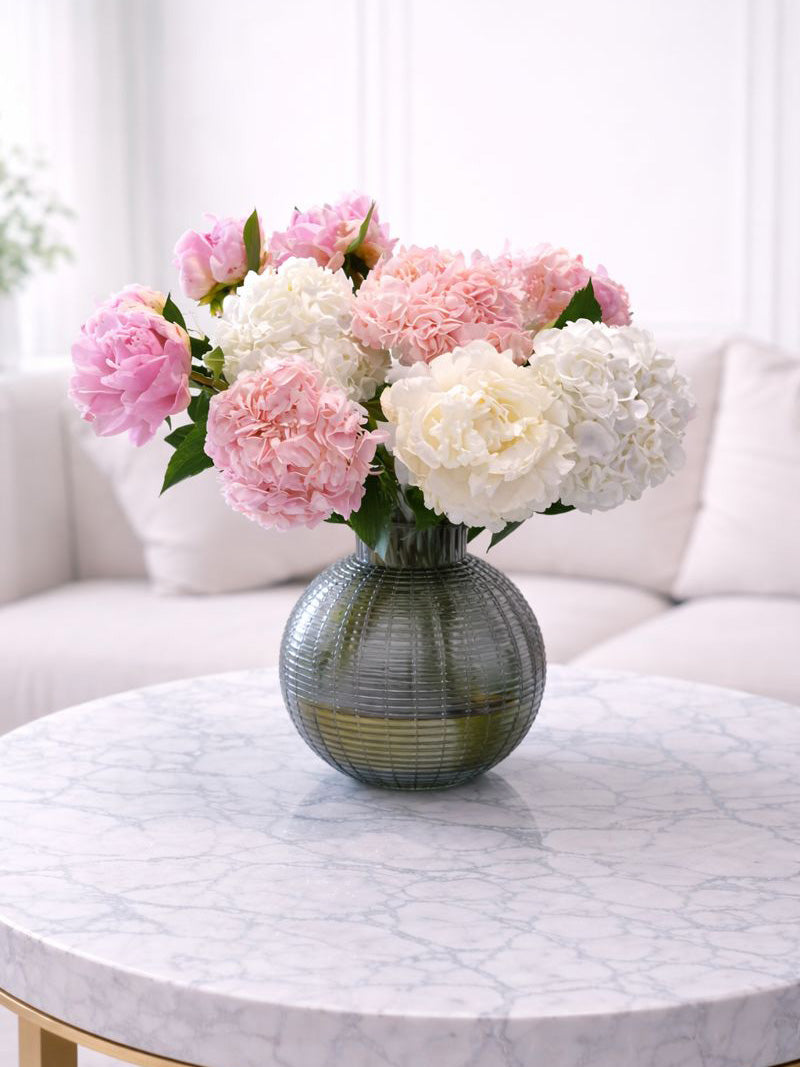 Pastel Hydrangea Peony Bloom in Designer Vase