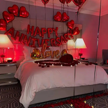 Romantic Anniversary Room Decoration – Red Gold Love Theme
