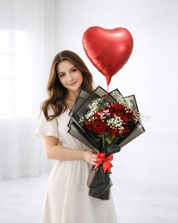 Romantic Red Rose Bouquet with Heart Balloon – Love Surprise Gift