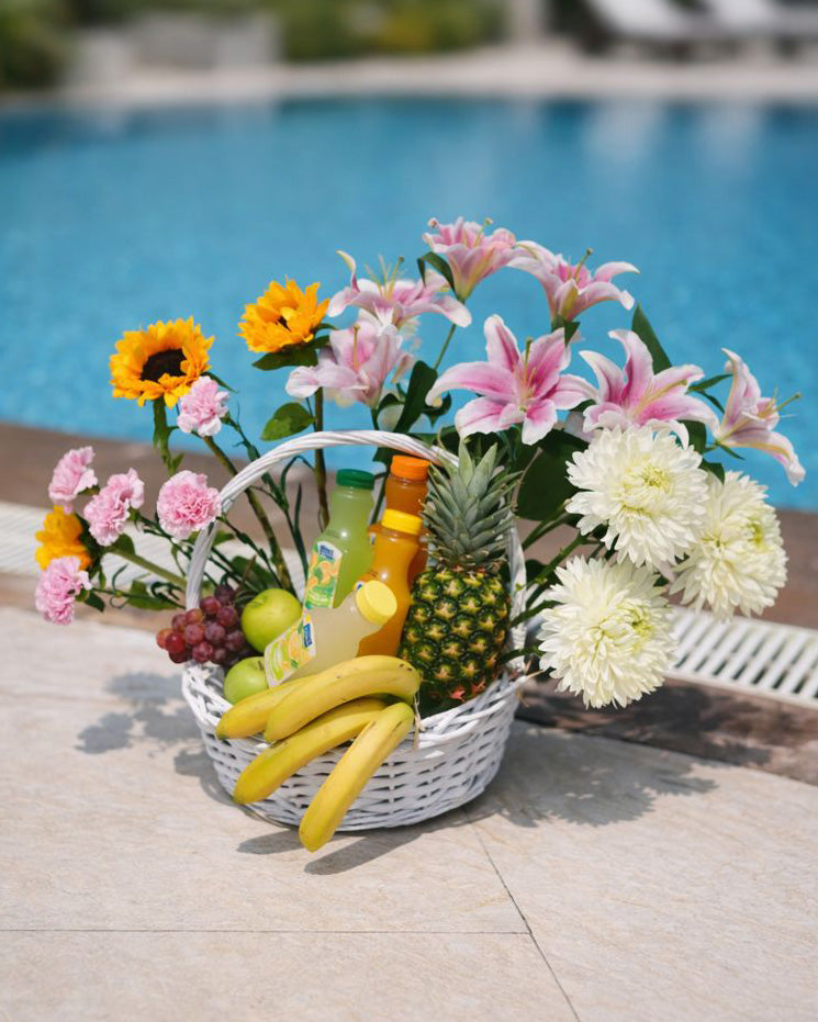 Tropical Bloom Basket – Fresh Fruit Floral Surprise